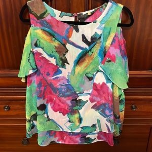 Watercolor floral print cold shoulder top